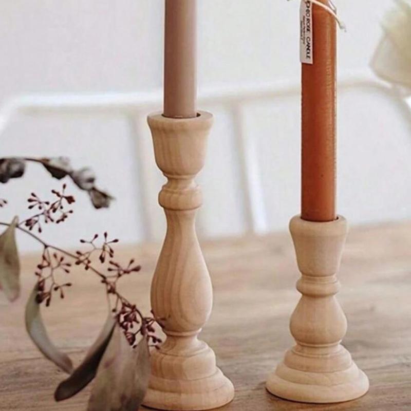 Wooden Candlesticks Unfinished Wood Candle Holder Pillar Taper Candle Stands For Wedding Party Birthday Home Table Decoration