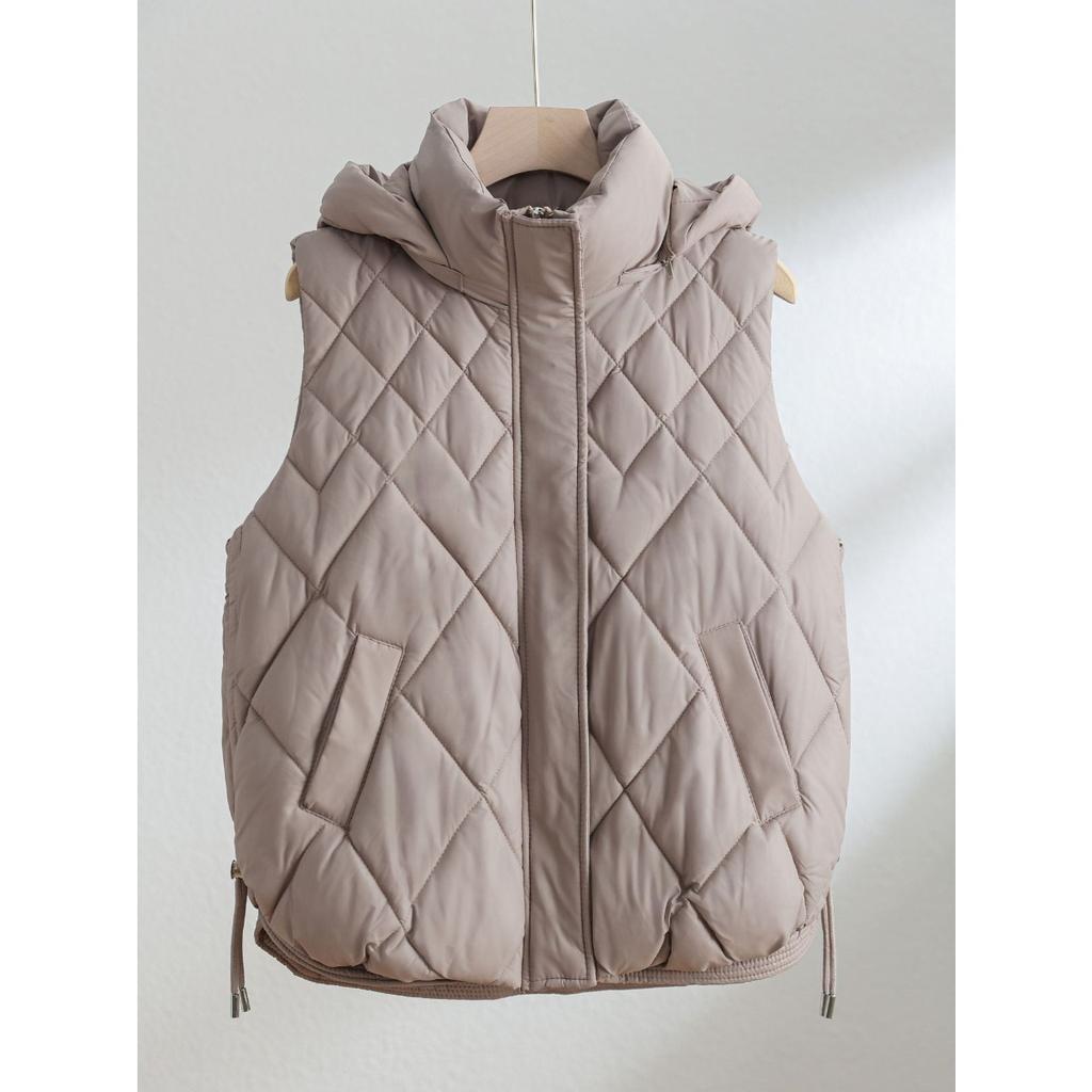 Women's Vests & Waistcoats - Winter Arrival Women's Hooded Sleeveless Vest, Loose Rhombus Quilted Padded Waistcoat, Fashion Versatile Outerwear Top