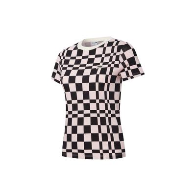Downtown Checkered Round Neck Short Sleeve Tee Women Tops Pink 533046-36