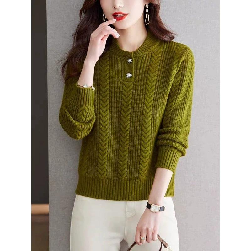 Casual bottoming shirt women's loose top thickened half-height crew neck sweater autumn and winter women's lazy wind knitted sweater