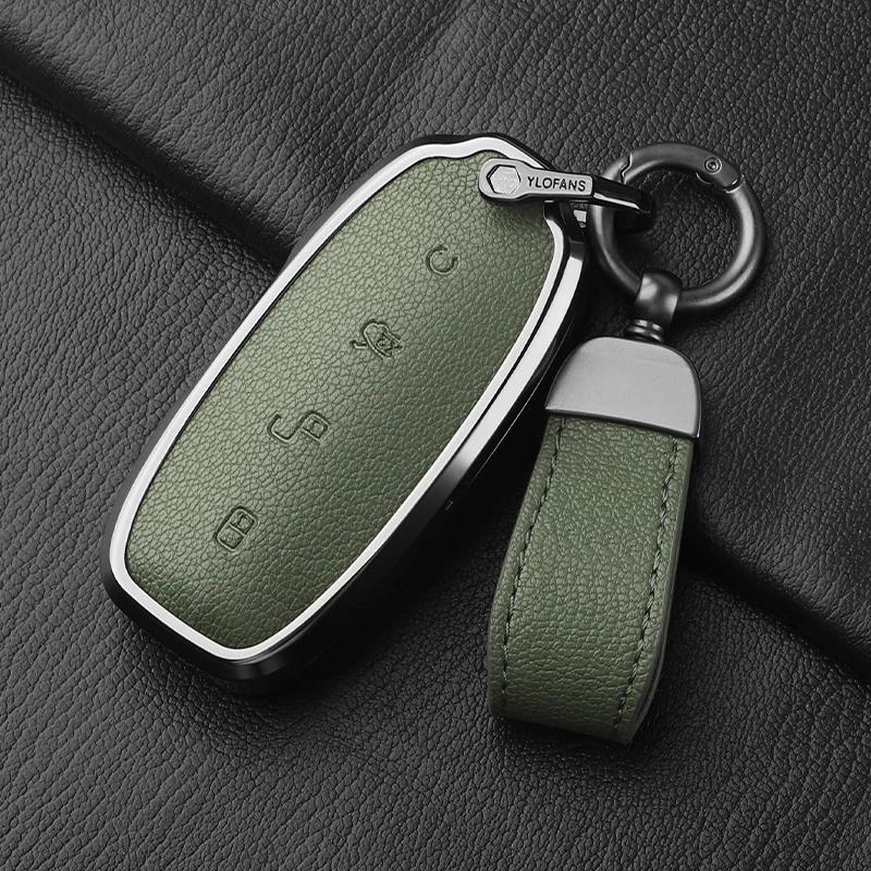 Metal And Leather Car Key Case Cover For Byd Denza D9 Dm-I   N7 N8 Auto Keychain Protect Set