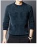 Mid-aged Men's Fleece-lined Warm Chenille Round Neck Base Layer Knitwear for Autumn/Winter