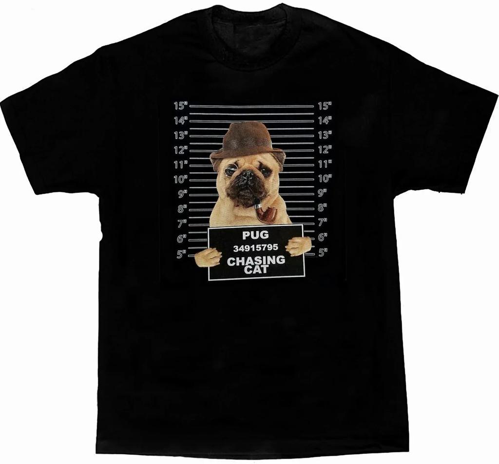 Funny Criminal Dog Art Pug Mug Shot Printed TShirt 100 Cotton ONeck Summer Short Sleeve Casual Unisexs Tshirt Size S3XL