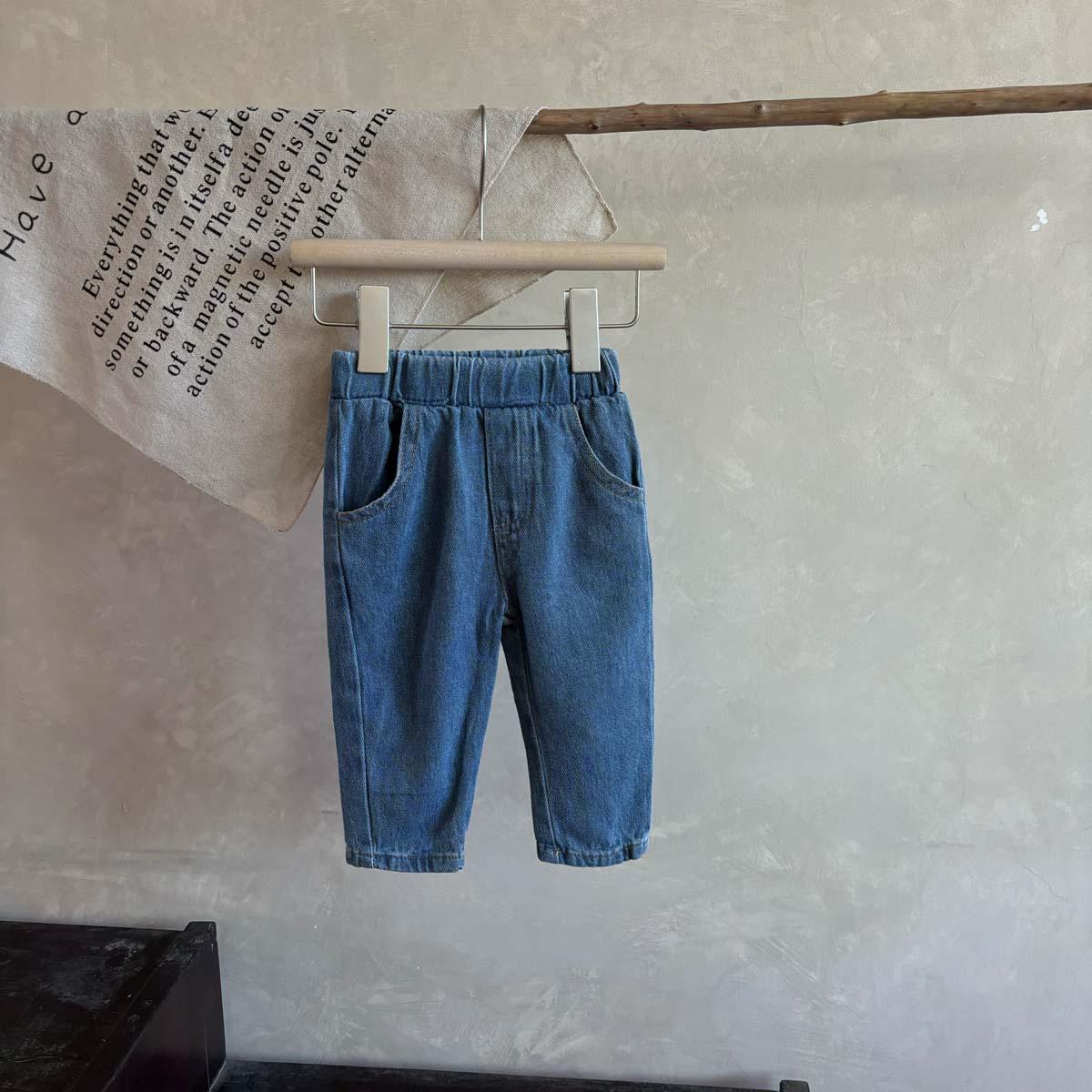 

Джинсы для малышей в корейском стиле однотонные - Осенние повседневные брюки для мальчиков 100 cm синий