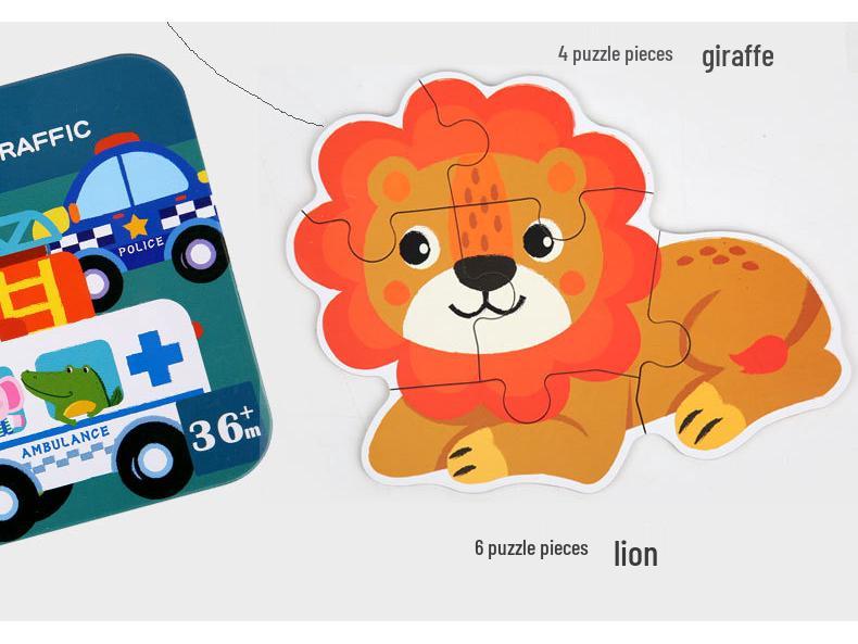Wooden Six-in-One Puzzle for Ages 3-6: Animals & Transportation Educational Toy for Early Childhood Development