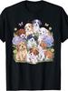 Cute Puppy Art Style, for Man's & Woman T-Shirt, Adorable Dogs with Flowers And Butterflies Design, Spring Summer Casual Wear