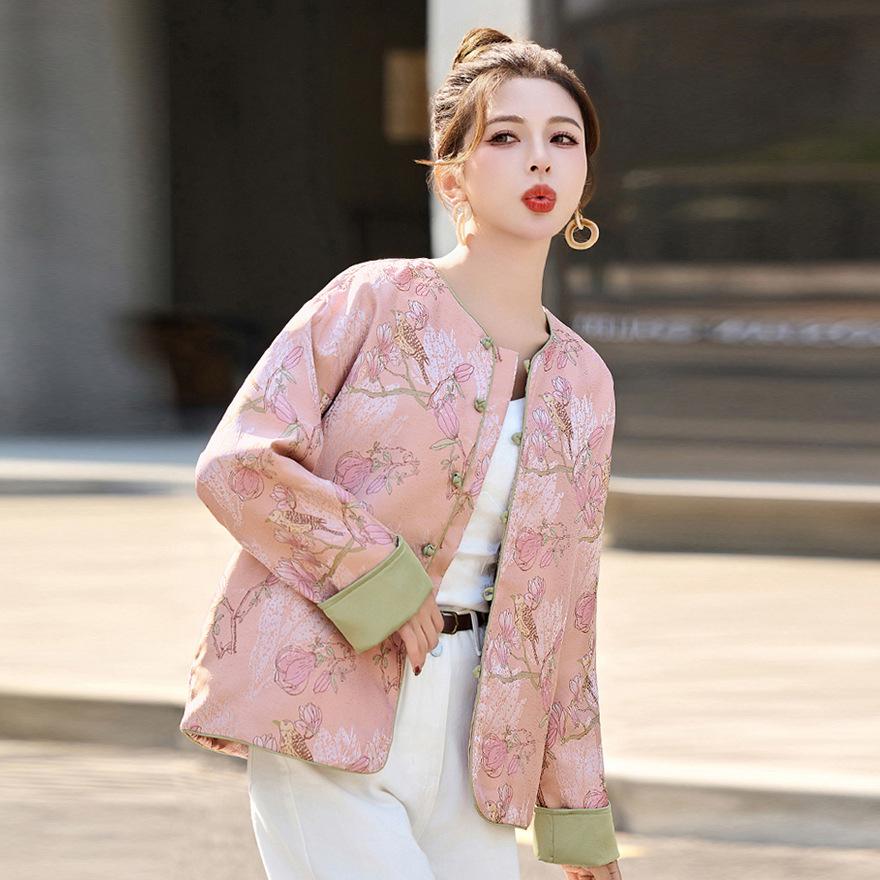 Blazer Women's Spring and Autumn Chic Unique Light Retro Jacquard Button Improved Top