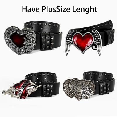 Cinto com tachas em forma de coração com gotas de óleo de rosa Jeans Plus Size Punk Para homens e mulheres Gótico de rua Cintura Larga