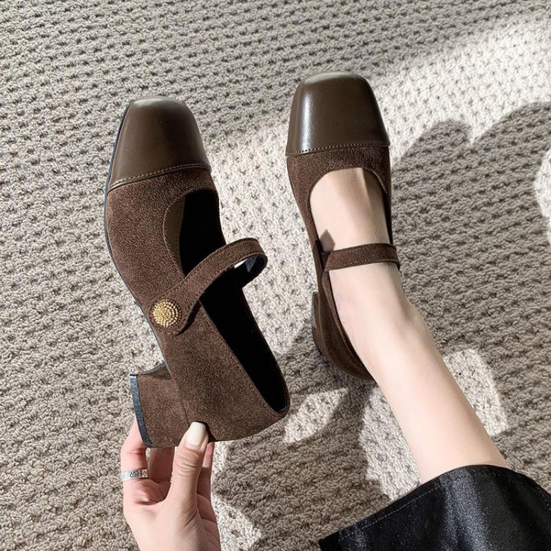 Shoes Female  Mary Janes Women's High HeelsDress Pumps Women Bow Tie Square Toe Buckle Strap Chunky Heels Shoes Women