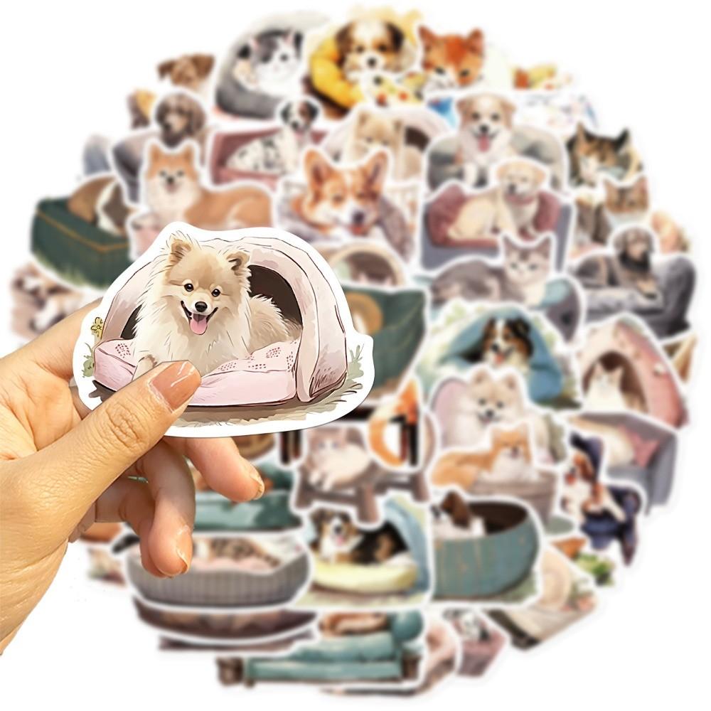 50-Piece Cute Cozy Cartoon Cat & Dog Graffiti Stickers - DIY Waterproof Decor for Guitars, Notebooks, Luggage, Phone Cases
