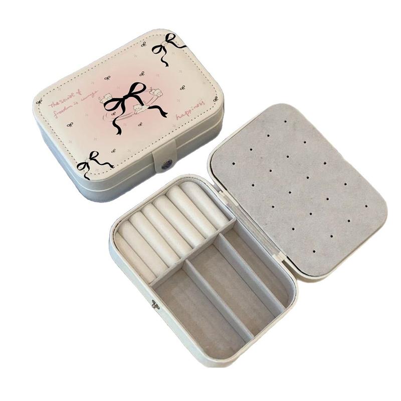 Kawaii Hello Kitty Jewelry Box Earrings Portable Necklace Ring Cute Pu Leather Storage Box Travel Mini Compact Accessory