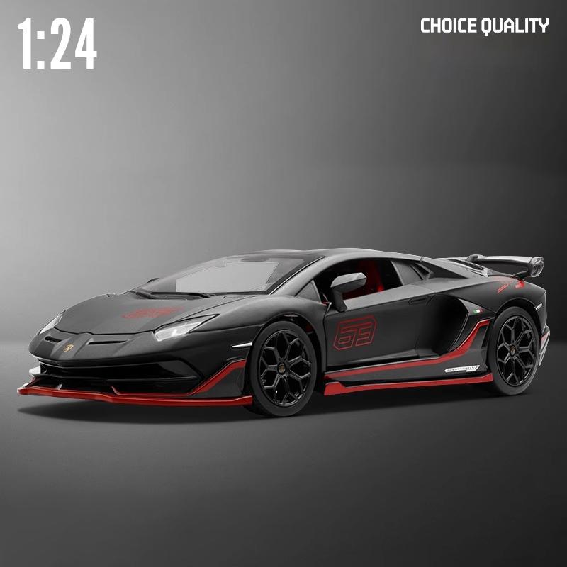 1/24 Lamborghini Aventado SVJ63 Supercar Alloy Die Cast Toy Car Model Sound and Light Children's Toy Collectibles Birthday Gift