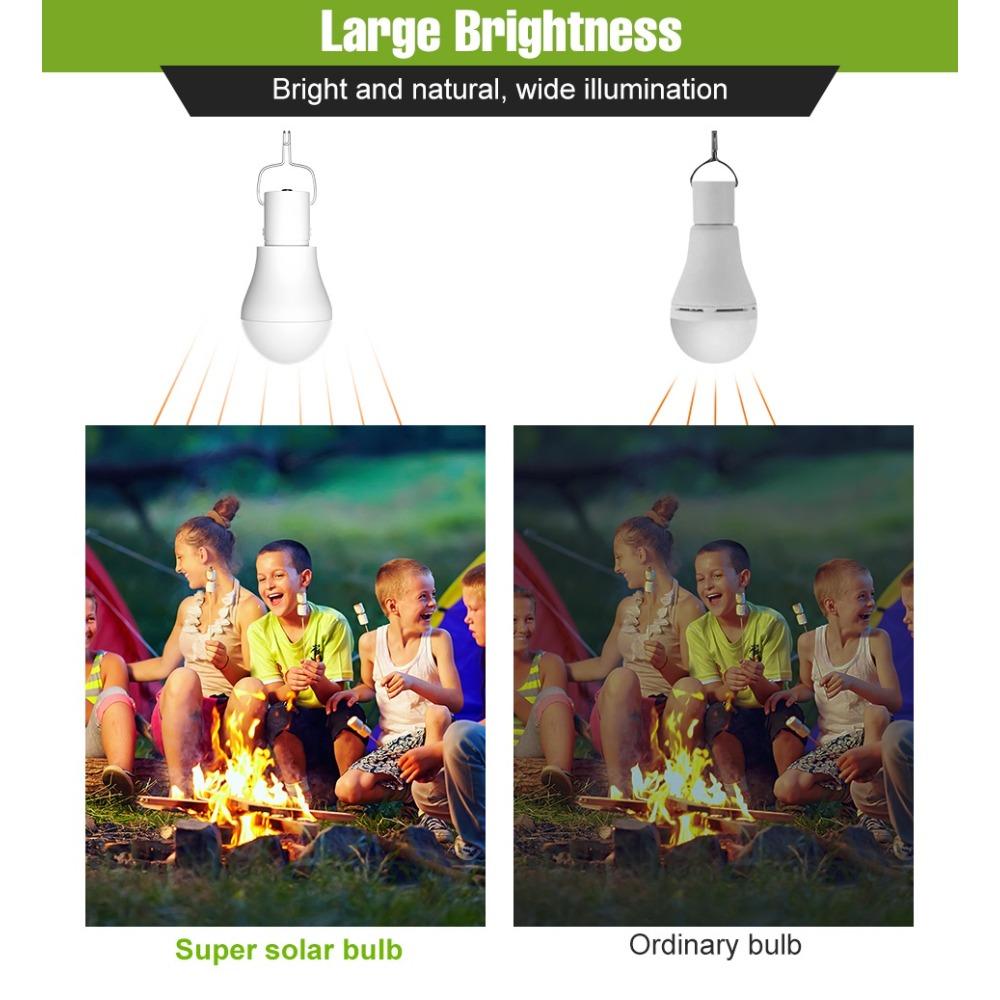 LED Solar Bulb Outdoor Camping Lamp Garden 15W Rechargeable Charge Light Courtyard Decoration Hanging USB Indoor Emergency Bulbs