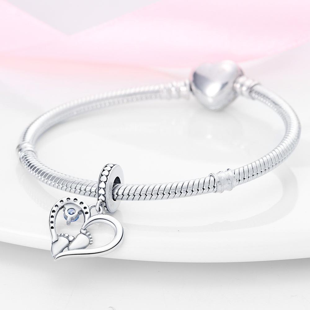 Mărgele din argint 925 Ziua Mamei Pandantiv binecuvântare în formă de inimă Cadou de zi de naștere Bijuterii stil DIY Accesorii Bijuterii farmec de modă