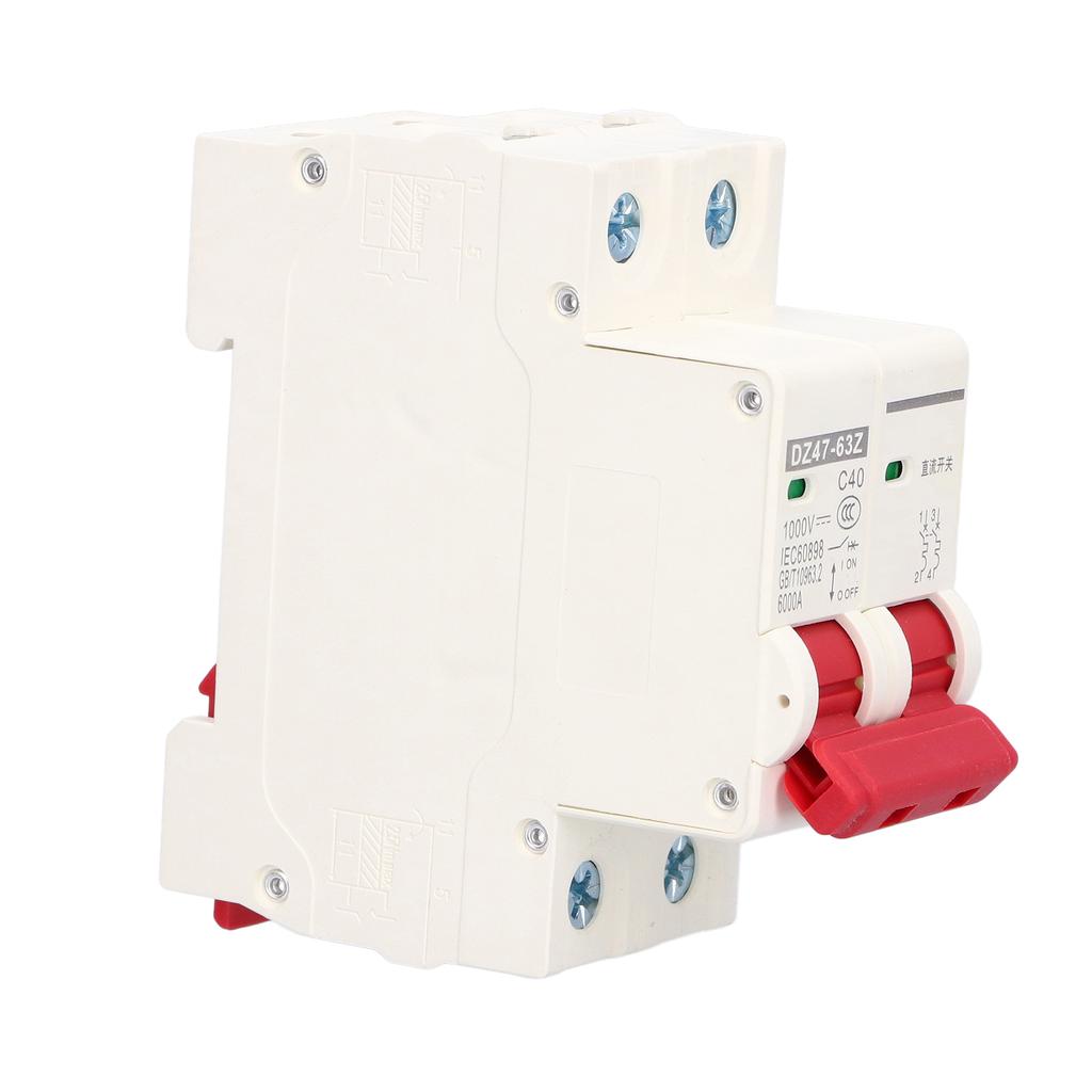 DC Miniature Circuit Breaker 2P Solar PV System Isolator DIN Rail Mount 1000V 40A DZ47‑63Z C40