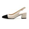 Fashion Luxury Apricot/Black Mixed Color Sandals Woman Slingback Ankle Strap Shoes Ladies Med-High Heels Sandalias Office Dress Tacones
