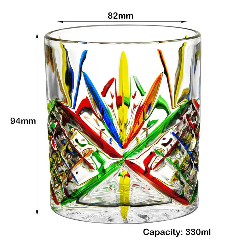 Whiskey Glasses with Colorful Painting, Scotch Whisky, Bourbon, Cocktails, RUM, Durable Whiskey Glasses