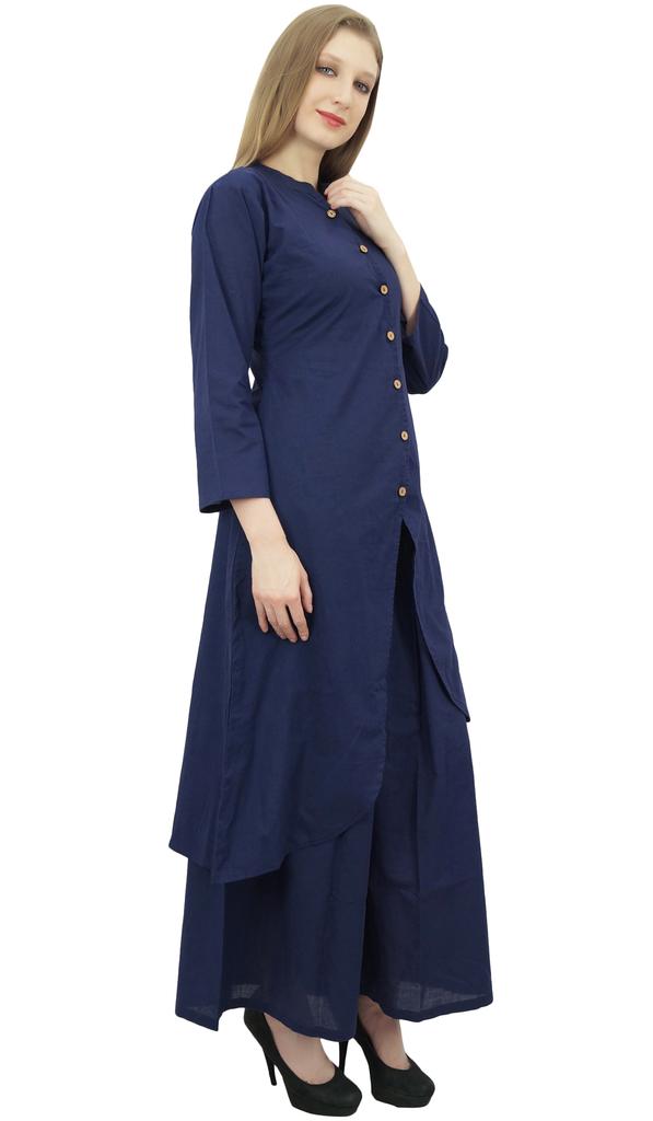 Phagun Asymmetrical Kurta Kurti Solid Beige Indian Clothing With Palazzo