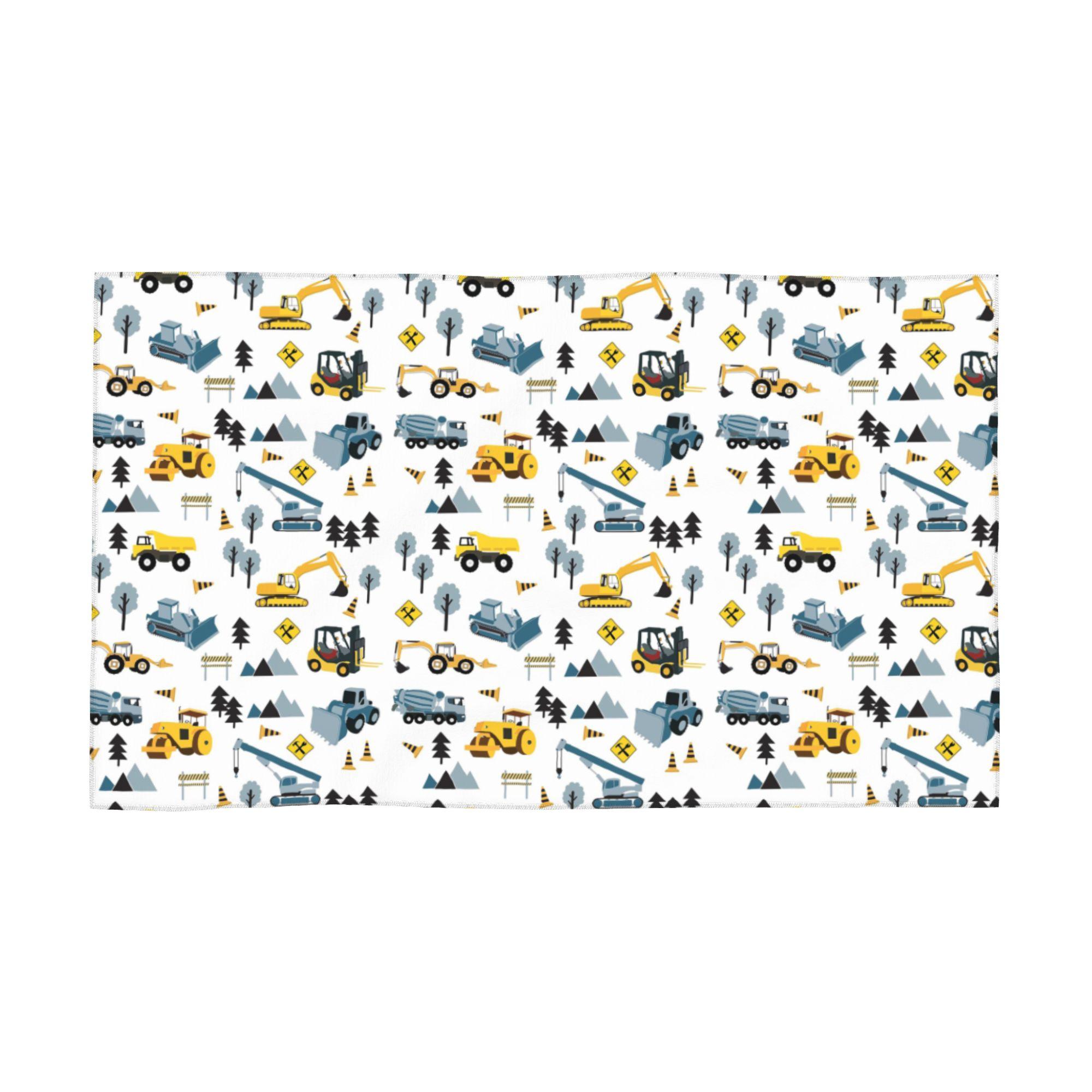 

Blue Construction Trucks & Site Theme Pattern Soft Face Towel Quick Dry Pool Bath Cotton Towels Absorbent W40*H60(CM)