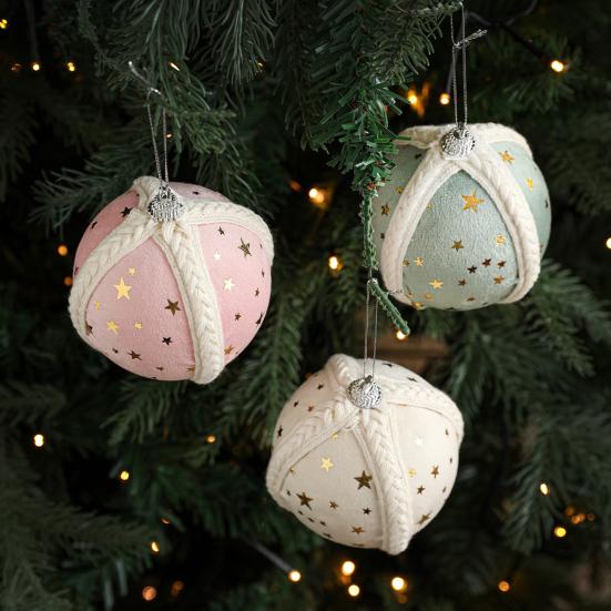 Starry Knit Christmas Ornaments Decorative Foam Balls DIY Craft Festive Tree Decor with Hanging Loop