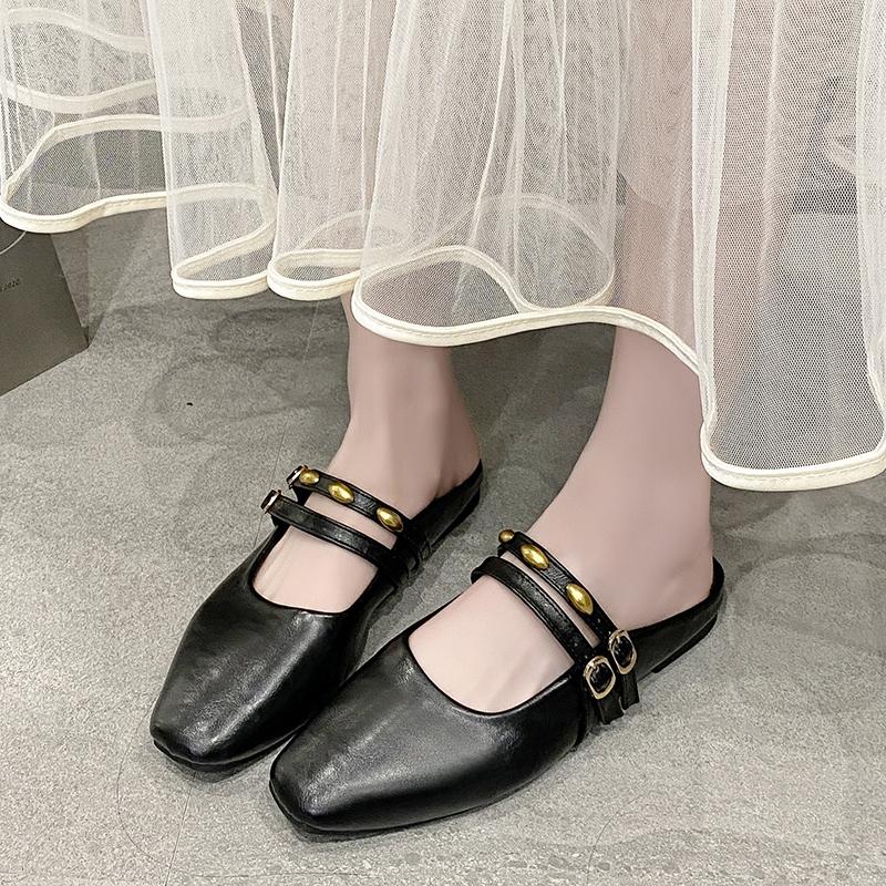 Fashion Women's Slippers with Adjustbale Buckle Suede Flat Mules Slides New Summer Outdoor Comfortable Casual Slip-On Shoes