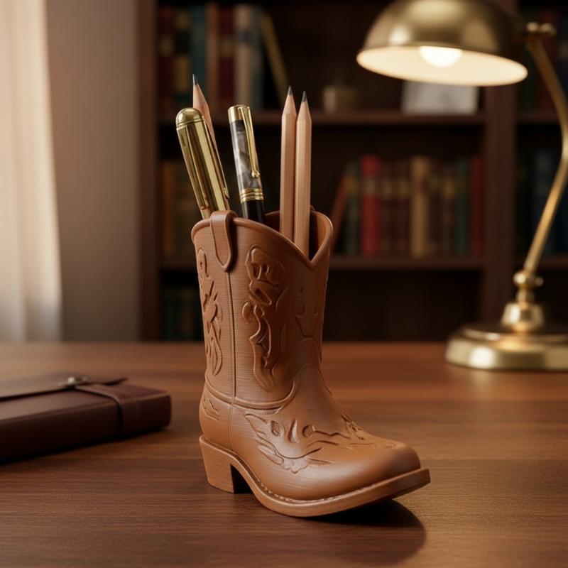 Winylowa Statuetka Buta Kowbojskiego w Stylu Western Wazon Drukowany 3D Dekoracja Domu Organizer na Biurko Ozdoby Wazon w Kształcie Buta Domowe Biurko