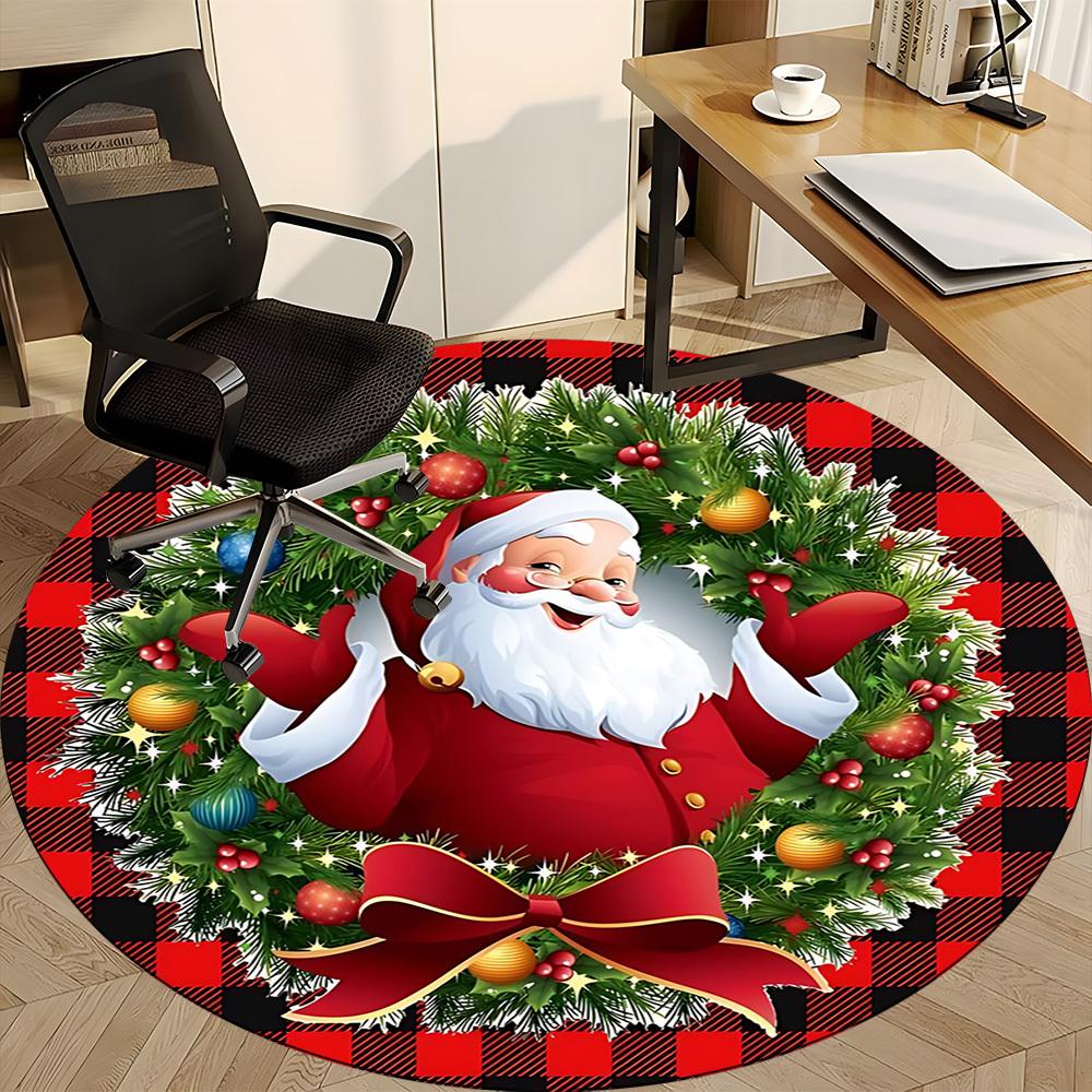 1pc Christmas Santa Claus Chair Carpet for Office, Round Non-Slip Durable Large Size Office Carpet, Suitable for Office, Beautiful Decoration
