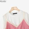 ZANZEA Women Summer Polka Dot Patchwork Casual Short Sleeve T-Shirts