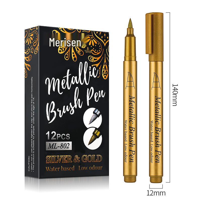 Metallic Soft Tip Craft Pen Set - Gold & Silver for DIY Album, Journal, Card Making, Signature & Sutra Copying.