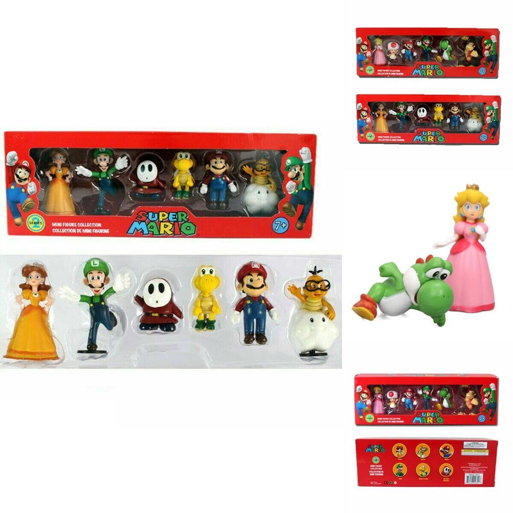 Sechsteiliges Super Mario Bros Actionfiguren-Spielzeugset mit Luigi, Yoshi und Pilz-Sammelfiguren für Kinder