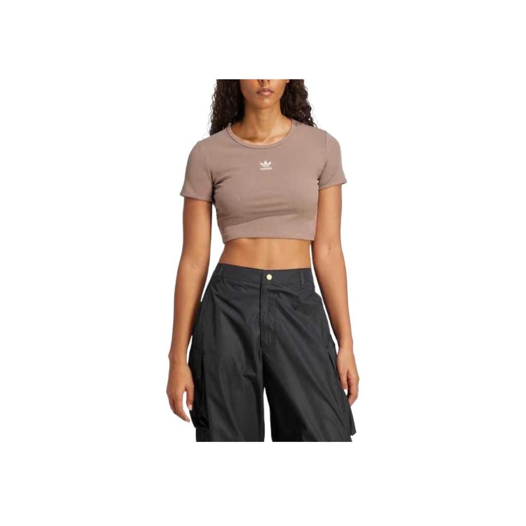 adidas Originals Essentials Brand Logo Skin-Friendly Comfortable Short Sleeve T-Shirt Women T-Shirts Brown JC9030
