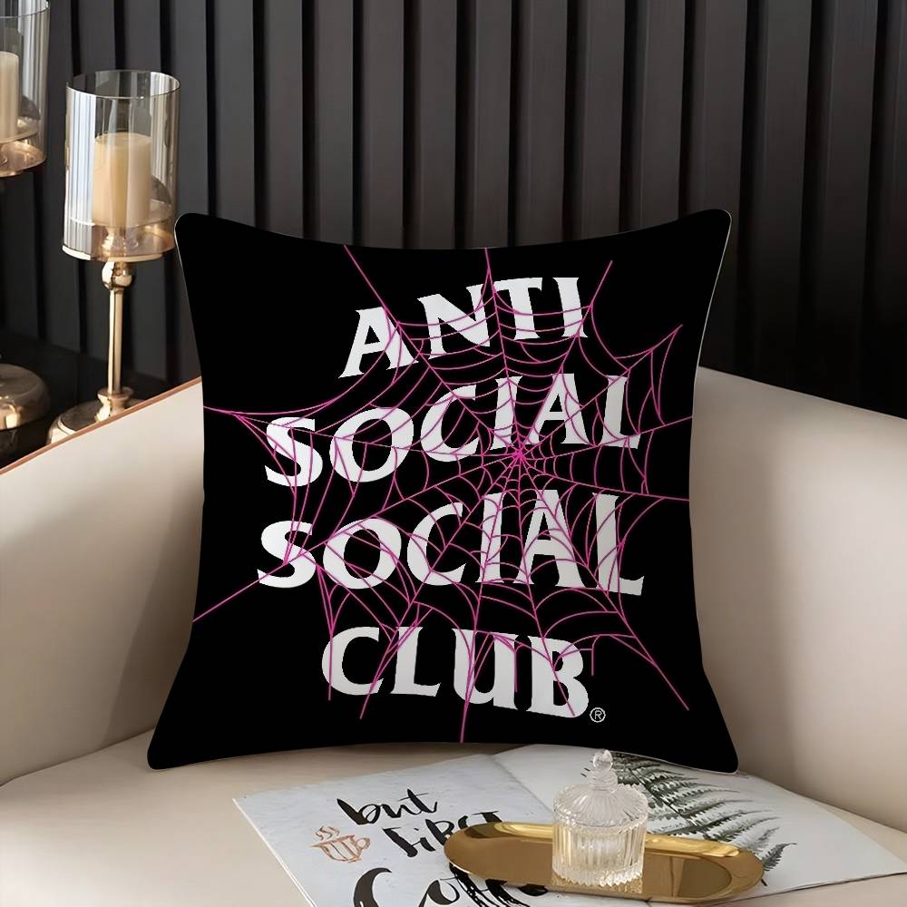 A-Anti Social S-Social Club Pillow Case Home Dorm Chair Back Short Plush Double-Sided Printing Office Nap Time Cushion Cover
