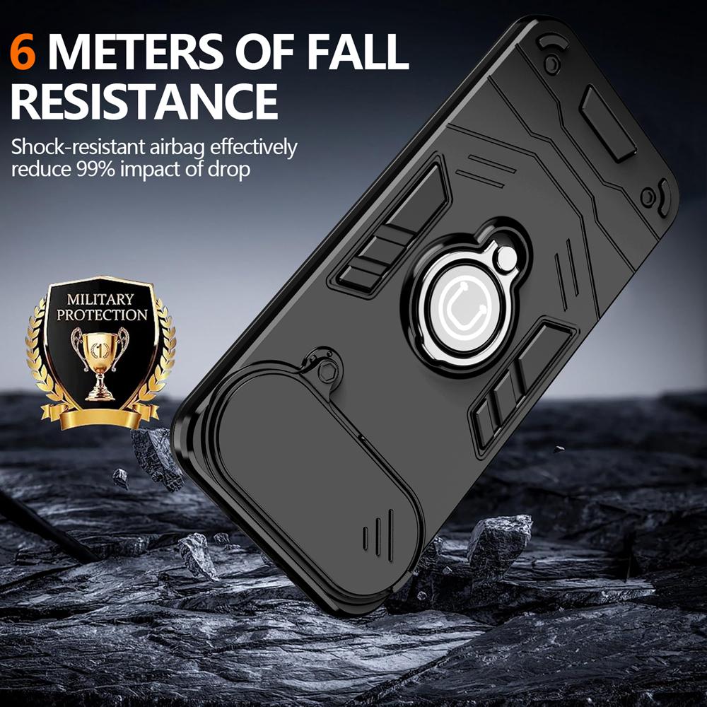 KEYSION Shockproof Armor Case for TECNO Spark Slim 4G Camera Lens Protection Ring Stand Phone Back Cover for Tecno Pova Slim 5G