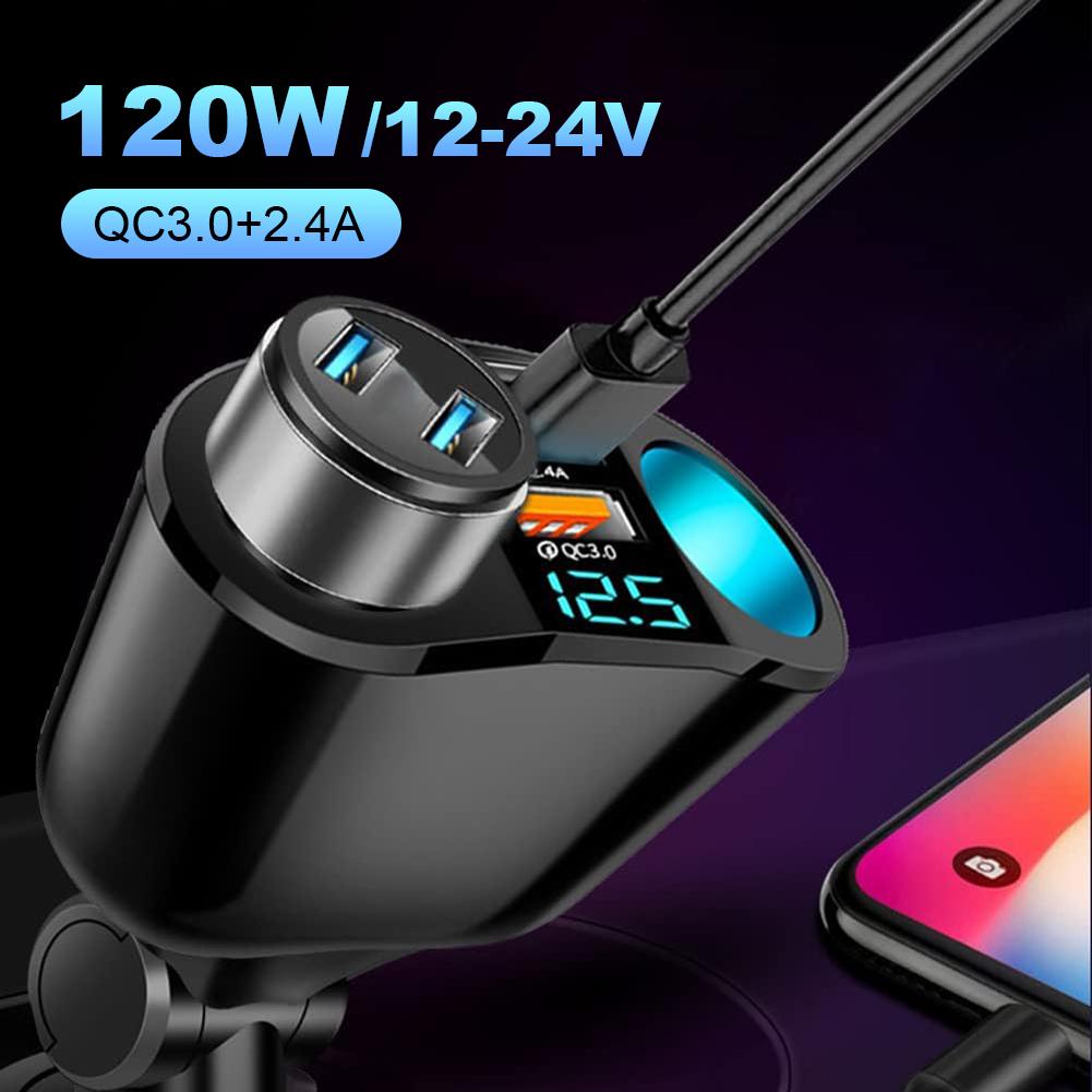 Quick Charge Car Charger 2.4A Auto Cigarette Lighter Adapter PD QC3.0 12V-24V Phone Charger Socket for Mobile Phone DVR Charging