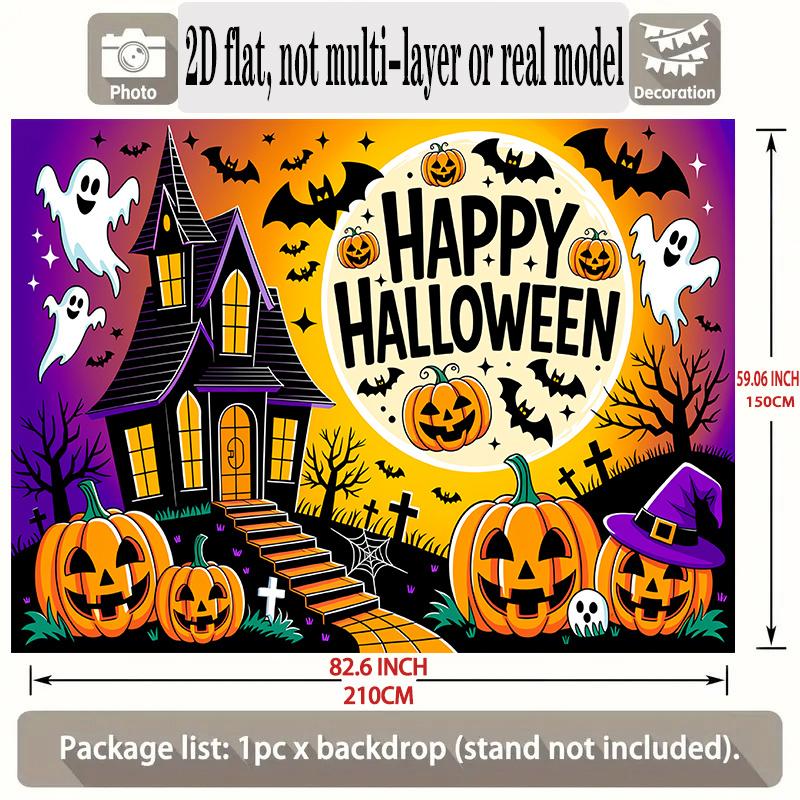 Party Backdrop Halloween Flat Banners Spooky Haunted House Pumpkin Celebrations Wedding Photo Booth Decor Front Door Decor