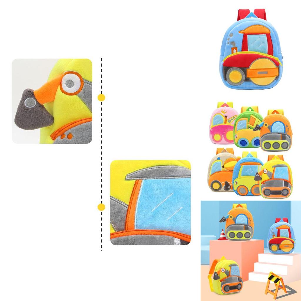 Adorable Kids Plush Backpack With Cartoon Excavator Design For Toddlers And Kindergarten