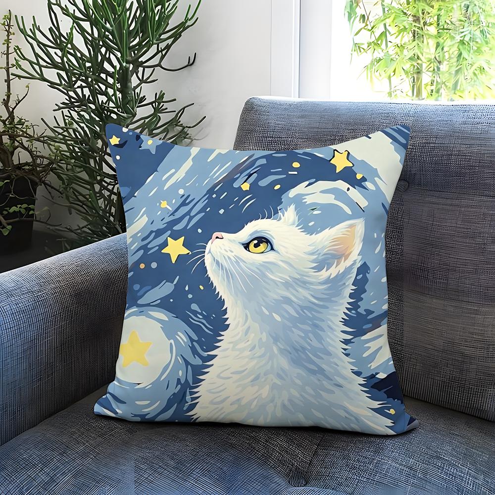 Starry Sky Cat Cushion Cover Comfortable Reversible Pillow Cover Ideal for Car Sofa Bedroom Beyond