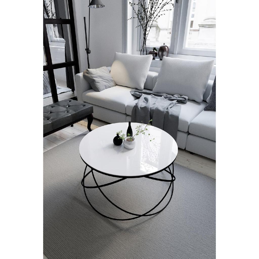Planet Coffee Table Black Leg, White Glass