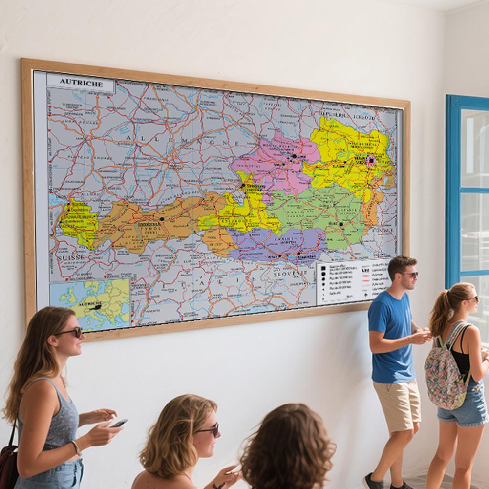 Französische Serienkarte - Verwaltungskarte Österreich, Wanddekoration, Geschenk, Reise-/Lernmittel, für Wohnzimmer, Badezimmer, Home Office