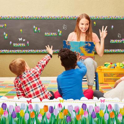 Florale Bulletin-Bord-Bordüre zur Tulpenblume Tafelbordüre Einfach zuschneiden Anbringen Schule Klassenzimmer Tafelbordüre