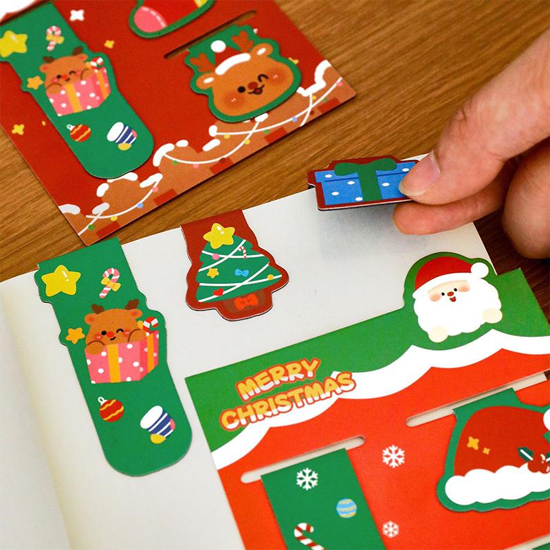 1/4 Set Kawaii Christmas Santa Claus Elk Snowman Magnetic Bookmarks Cute Stationery Bookmark For Books School Office Supplies