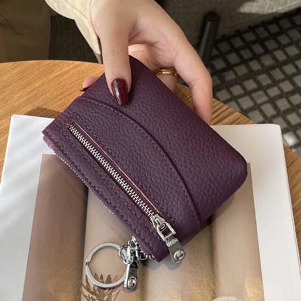 Anti-splash Water Texture Lady Wallet Classic Multiple Card Short Coin Purse Solid Color Korean Style Leather Cards Bag Work
