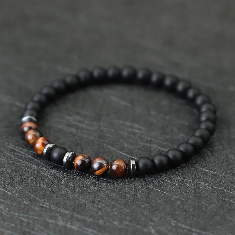 Minimalist Beaded Bracelet For Men 6mm Hematite Onyx Tiger Eyes Stone Braclet Leisure Accessories Pulseras Para Hombre