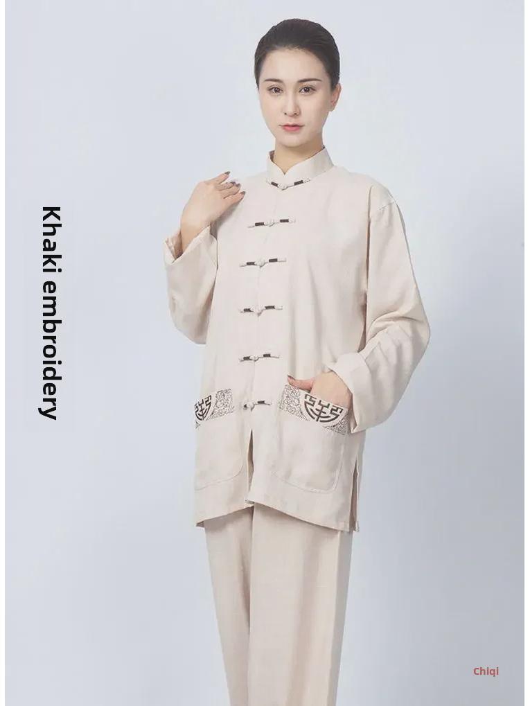 Xiaoheshan Men's & Women's Spring/Autumn Tai Chi Martial Arts Cotton-Linen Clothing for Middle-Aged & Elderly