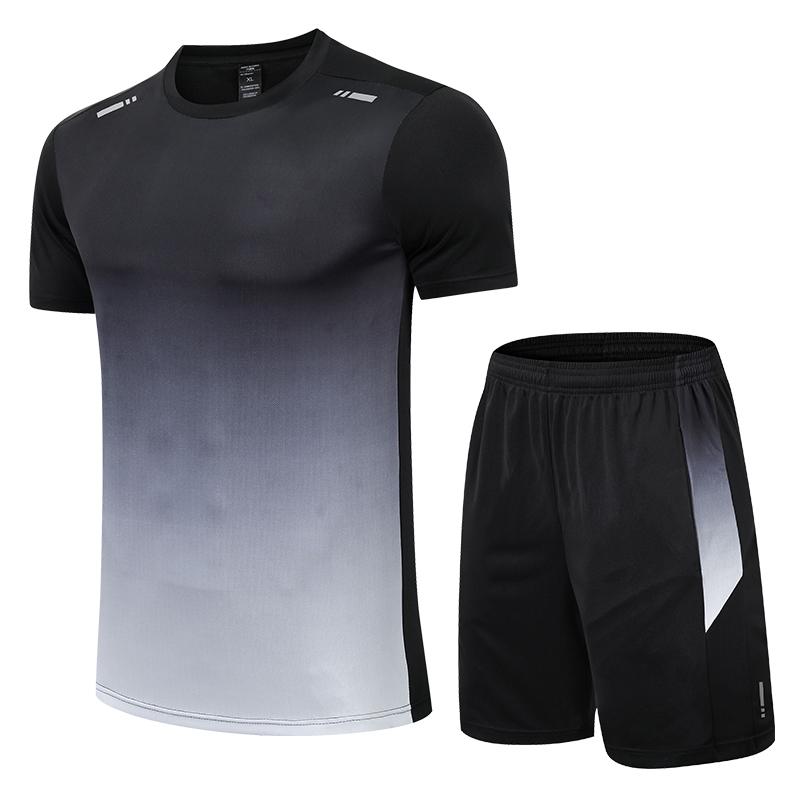 Summer Men Gradually Color Fast-drying Short-sleeved Shorts Reflective Sports Suit Teenagers Leisure Running Fitness Relaxed Set