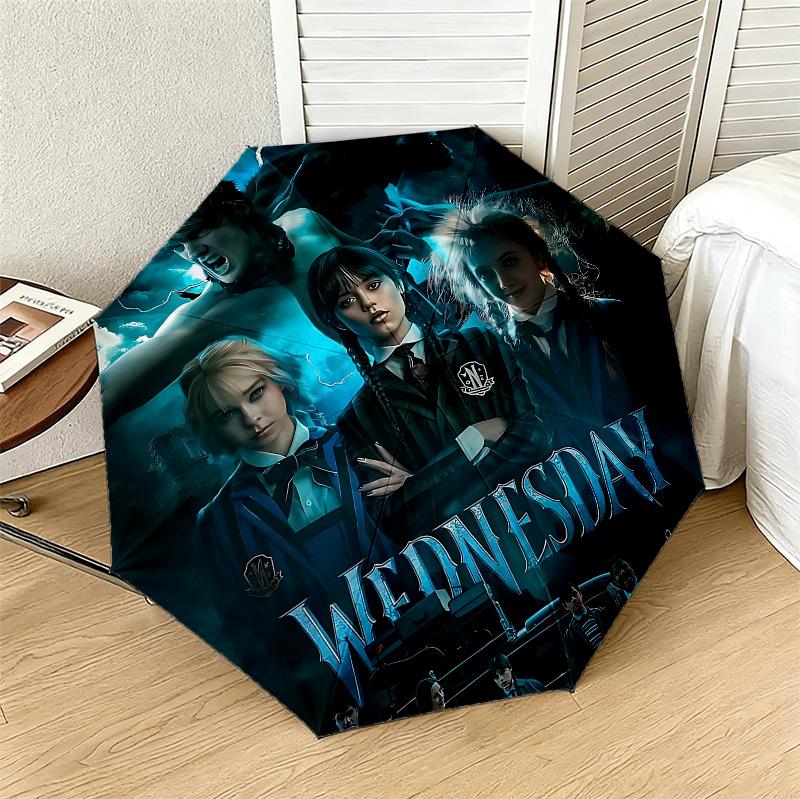 Wednesday Addams 8 Ribs 3Fold Black Glue Uv Protection Umbrella Sun Protection Rainproof Compact Folding Umbrella For Travel Daily Use C923745