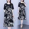 High-end Dress Women's New Fat Mm Casual Large Size Fashionable Printing Splicing Loose Belly and Thin Skirt