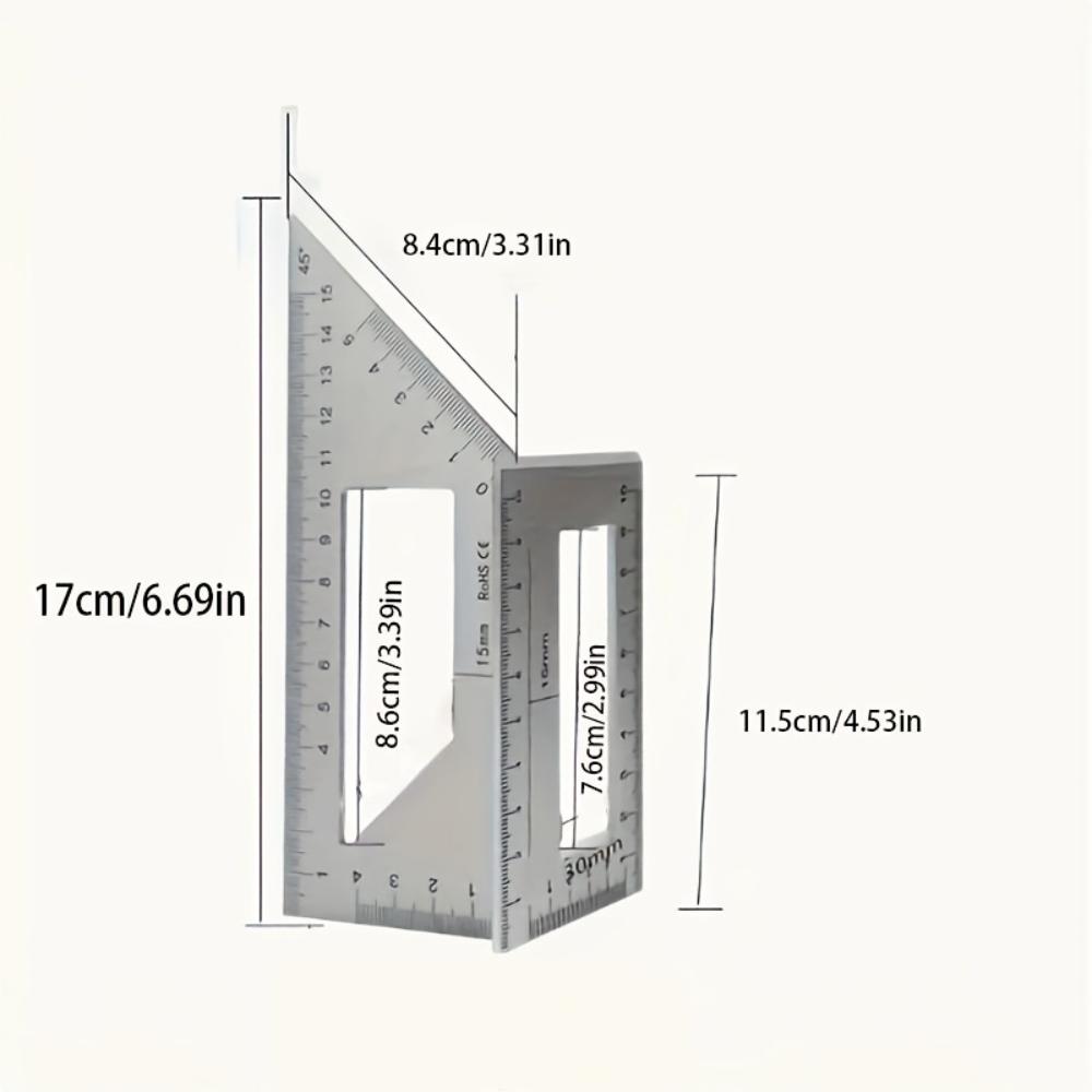 Precision Aluminum Square Ruler, Angle Ruler, Multi-Angle Measuring Tool - 45 °/90 ° Woodworking Ruler - High Precision Measuring Instrument