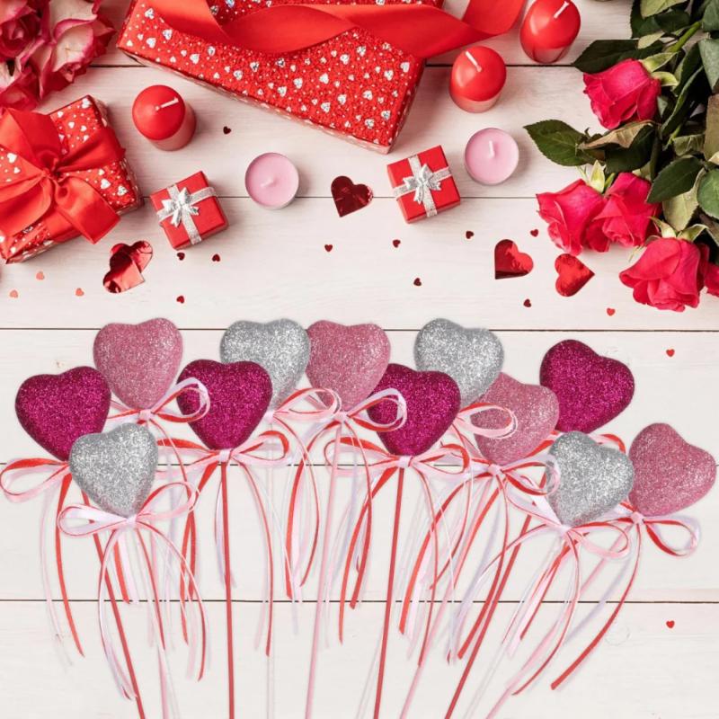 10-Piece Glitter Foam Heart Picks for Valentine's Day, Mother's Day, Gift Vases, Decorations, Birthday Parties