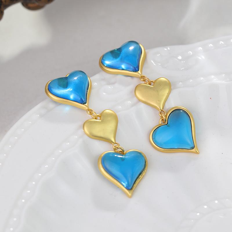 

Винтажные французские серьги-пусеты в форме сердца в стиле ретро - Высококачественная модная бижутерия синий